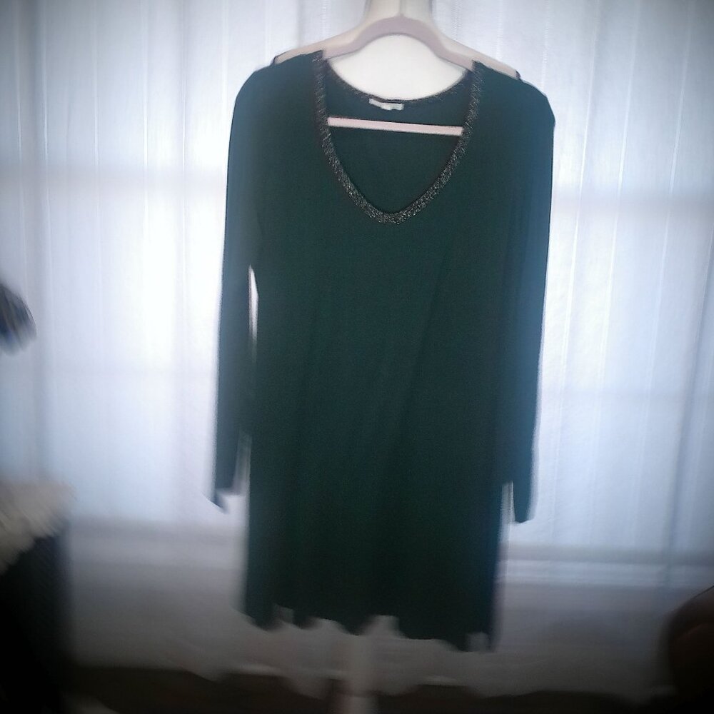 SOCIALLITE Long Sleeve V-Neck w/ Sparkles Green Tunic Top XL